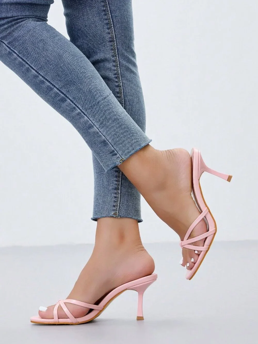 Pink Glamorous Women's High-Heel Ankle Strap Sandals